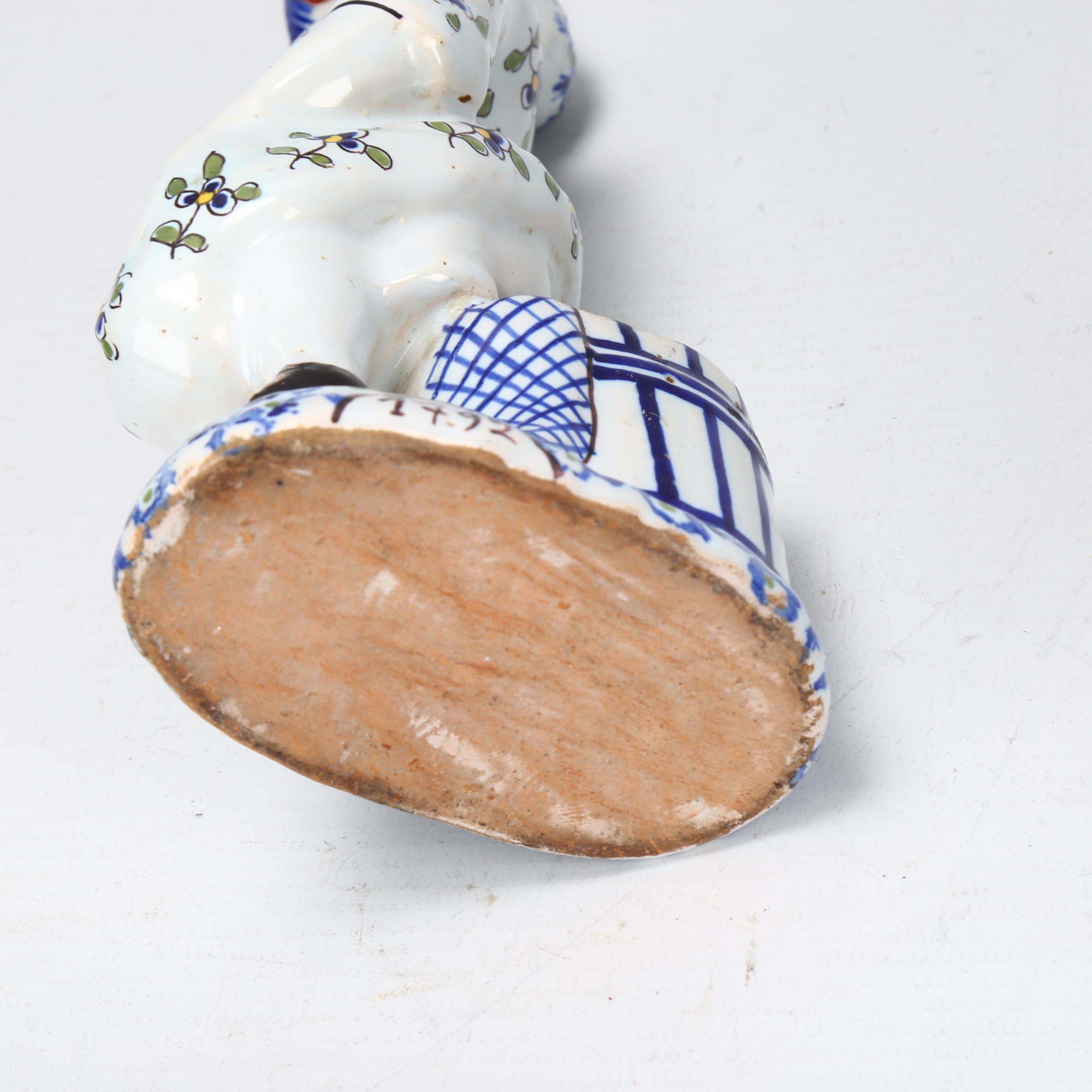 Delft polychrome pottery table salt figure, height 18cm Glaze chips around the edge of the bonnet - Image 3 of 3
