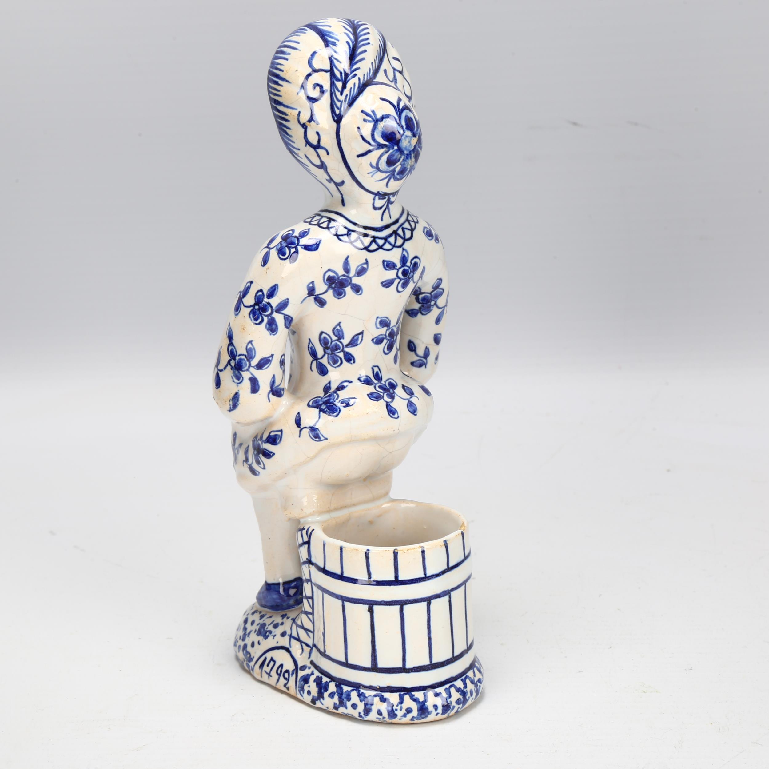 Delft blue and white pottery table salt figure, height 18cm Minor glaze rubbing around the edge of - Image 2 of 3