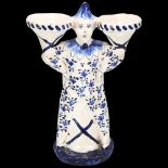 Delft blue and white pottery double-sided table salt figure, height 20cm Small glaze chips on the