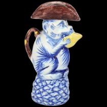 Dutch Delft polychrome jug in the form of a monkey, height 20cm Good condition