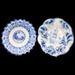 2 Delft blue and white pottery dishes of lobed circular form, diameter 26cm and 25cm (2) Both