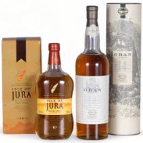 Oban 14 Years Old Single Malt Whisky 1L 43%. Isle of Jura 10 Years Old Single Malt Whisky 70cl