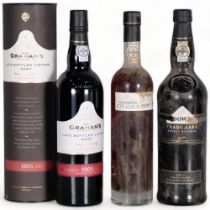 3 bottles of Port wine - Grahams LBV 2005 75cl, Dows Trademark 75cl, Warres Optima Tawny 50cl