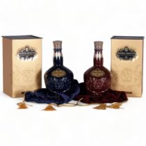2 bottles of Chivas Regal 21 Yr Old Royal Salute Scotch Whisky, Ruby and Sapphire Flagons, in