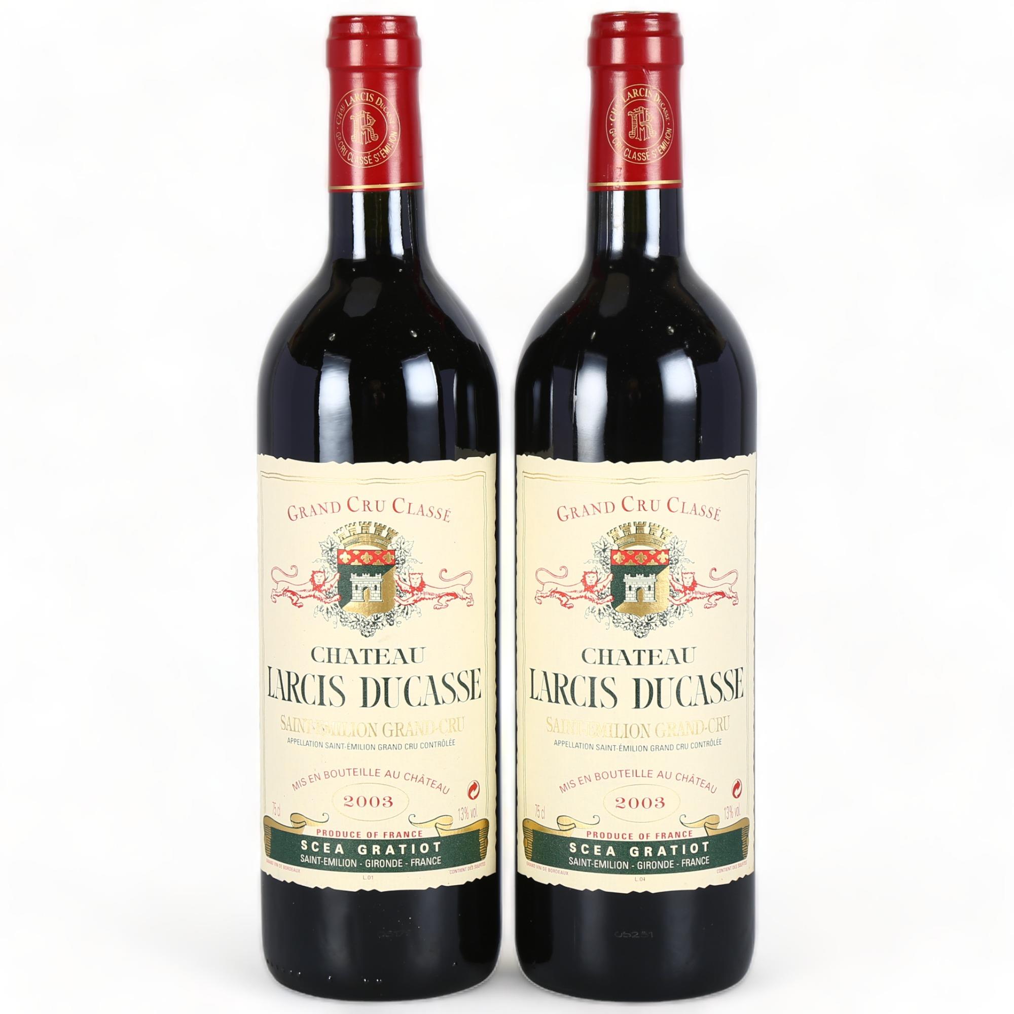 Chateau Larcis Ducasse 2003, St Emilion Grand Cru x 2 bottles. 91 points Wine Advocate. Bordeaux red
