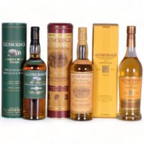 Glenmorangie - Madeira Wood Finish 70cl 43%, 2 x 10 Years Old 70cl 40%, all Highland Single Malt