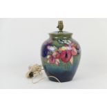 William Moorcroft frilled and slipper orchid large lamp base, ovoid form with a shaded blue green