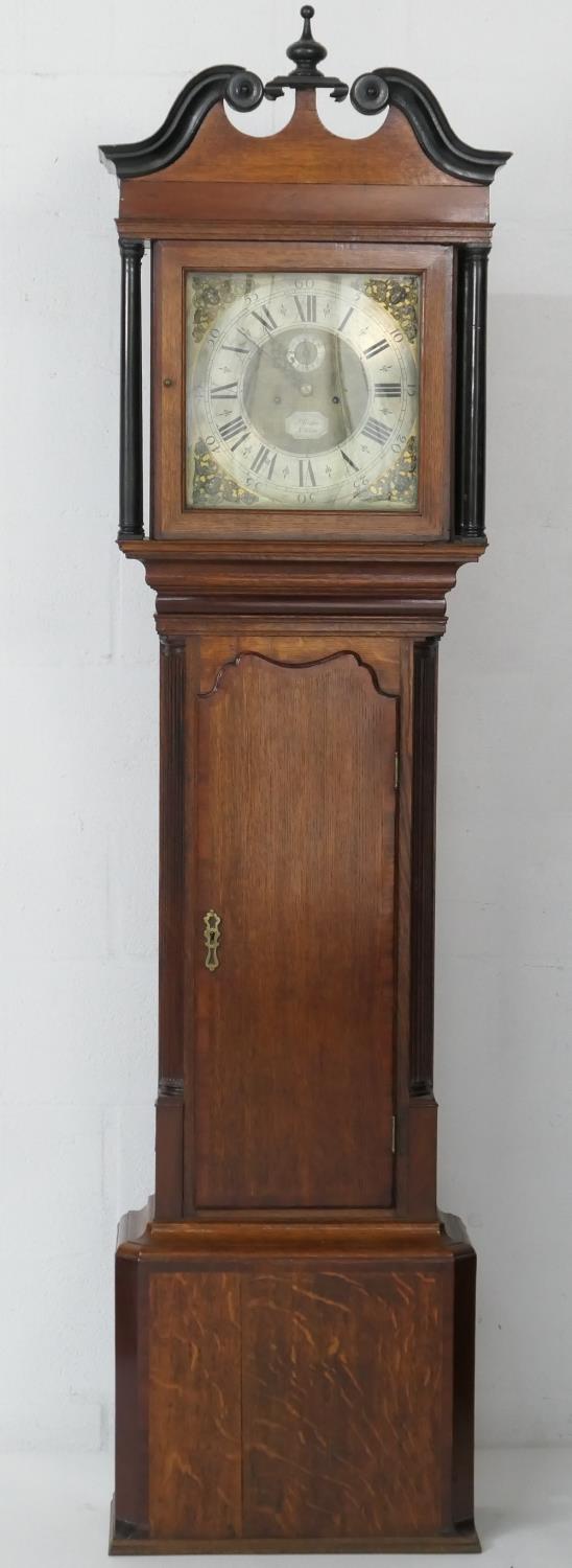 J Caston, Kirkham (circa 1770-1800), oak and mahogany eight day longcase clock, having a 13''
