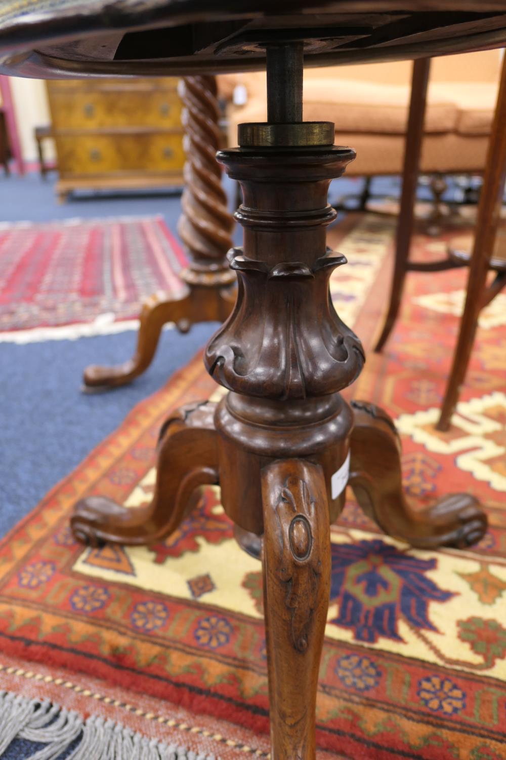 Victorian rosewood rise and fall piano stool, circa 1845, the circular pad seat upholstered in - Image 3 of 4