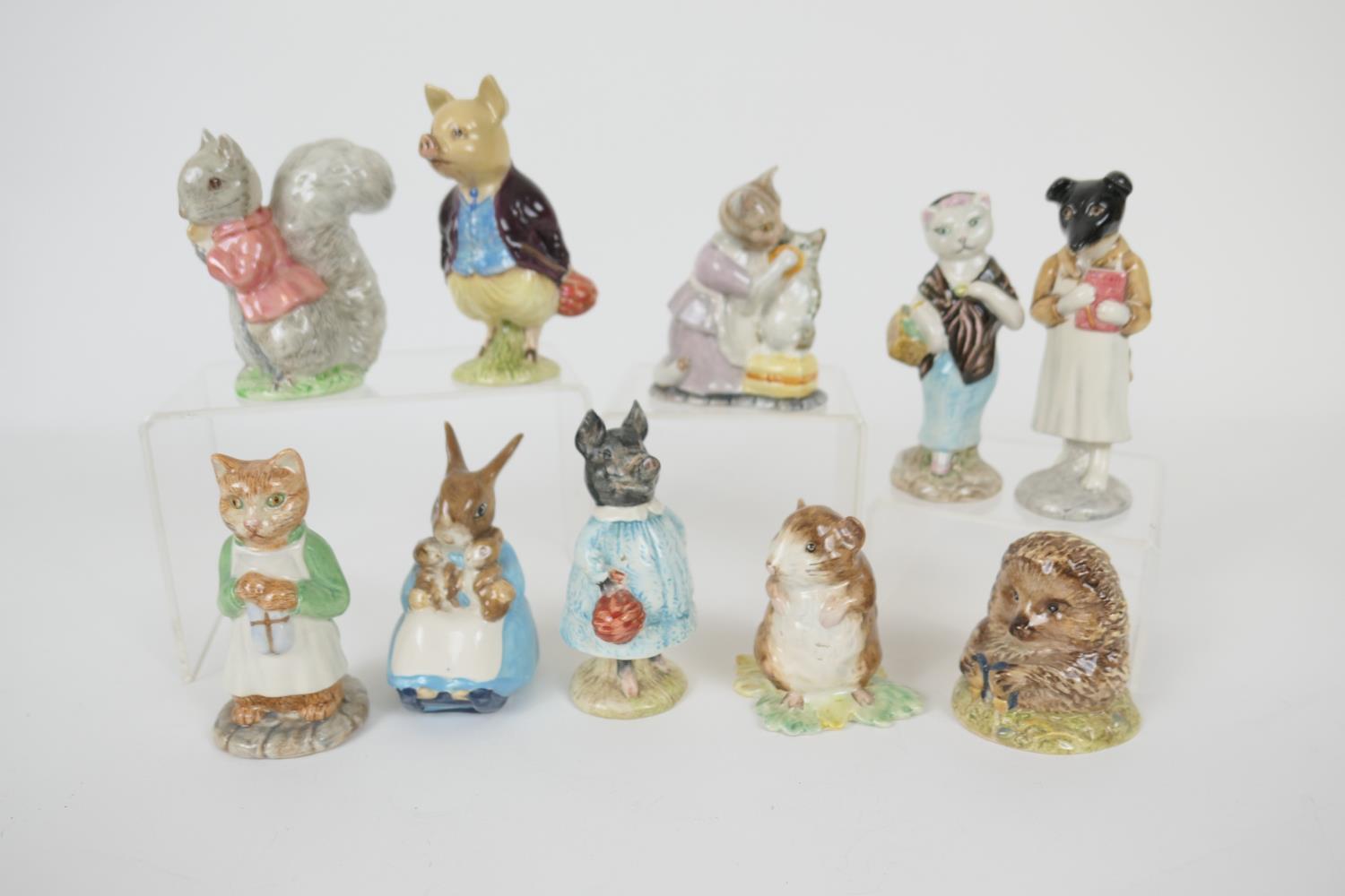 Ten Beswick Beatrix Potter figures comprising: Pickles, brown line mark (BP-3B), 11.5cm; Pigling