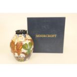 Moorcroft 'Barn Owls' ovoid vase, circa 2013, designed by Rachel Bishop, 13.5cm, with card box
