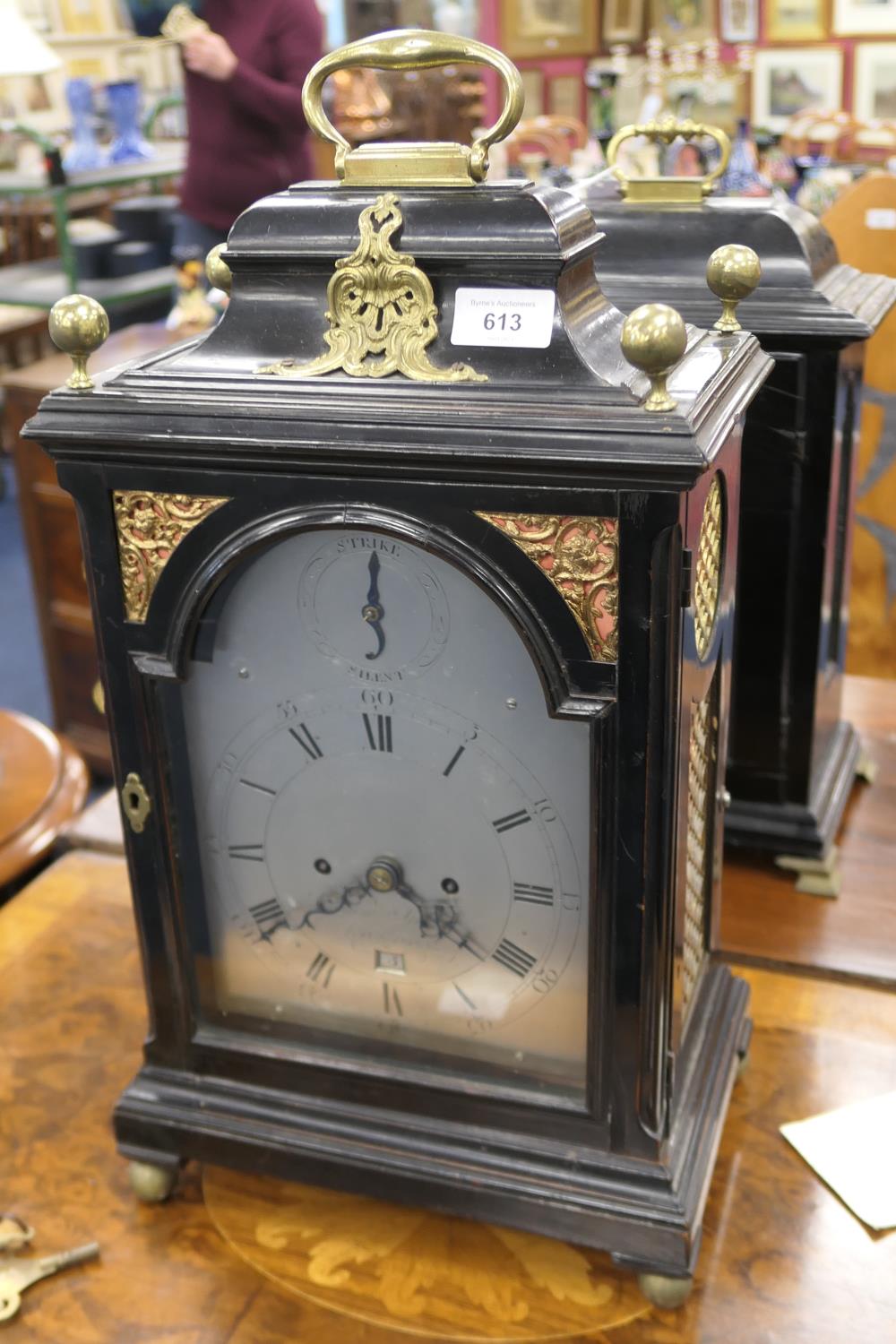 William Robbins, London (circa 1779-1816), George III ebonised table clock, with caddy top centred - Image 11 of 11