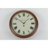 Victorian mahogany cased dial wall clock, 11'' painted dial, signed Butcher, single fusee movement
