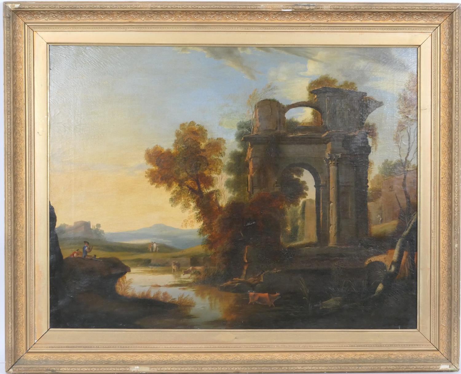 English School (early 19th Century), Italianate capriccio landscape, oil on canvas, 66cm x 85cm