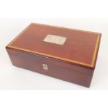 Carrs mahogany cigar humidor, with silver plaque initialled 'MGW' on the lid, 38cm x 24.5cm