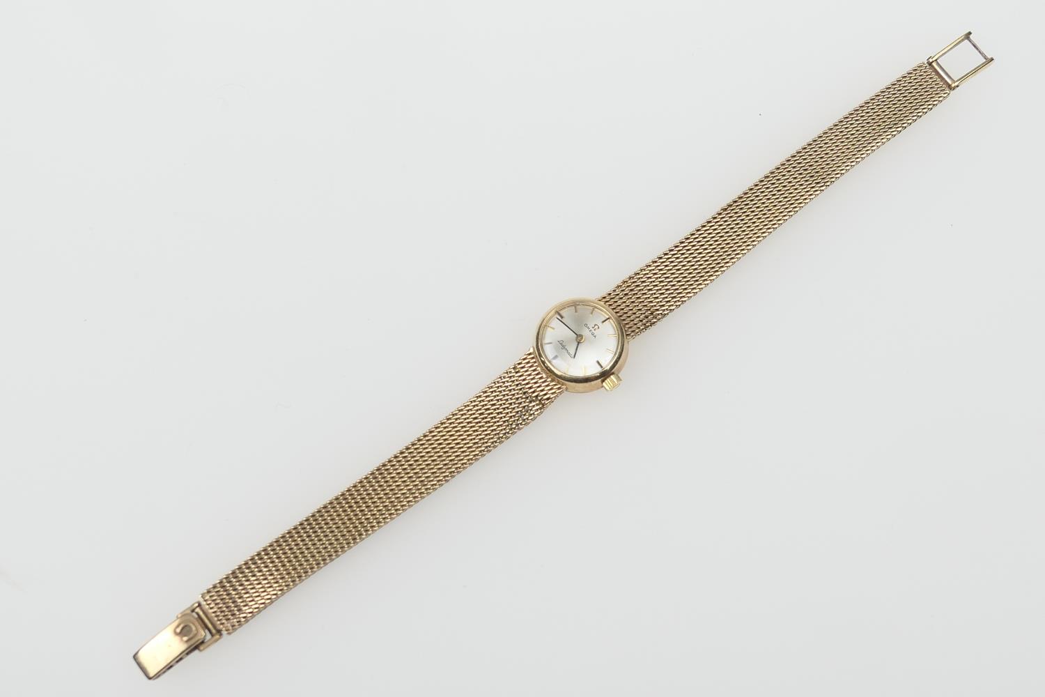 Omega 9ct gold Ladymatic bracelet wristwatch, circa 1967, 14mm champagne dial with baton numerals,