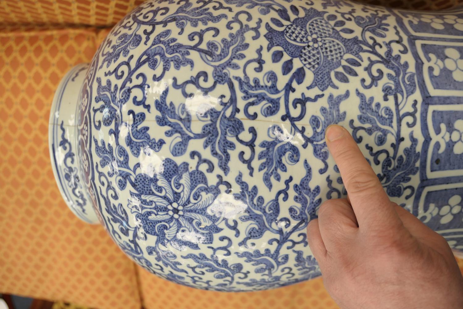 Chinese large blue and white jar, in Ming style, 19th Century, decorated with stylised flowers and - Image 10 of 12