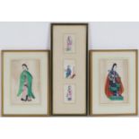 Chinese School (late 19th Century), pair of rice paper paintings of a couple, 20cm x 13cm; also a