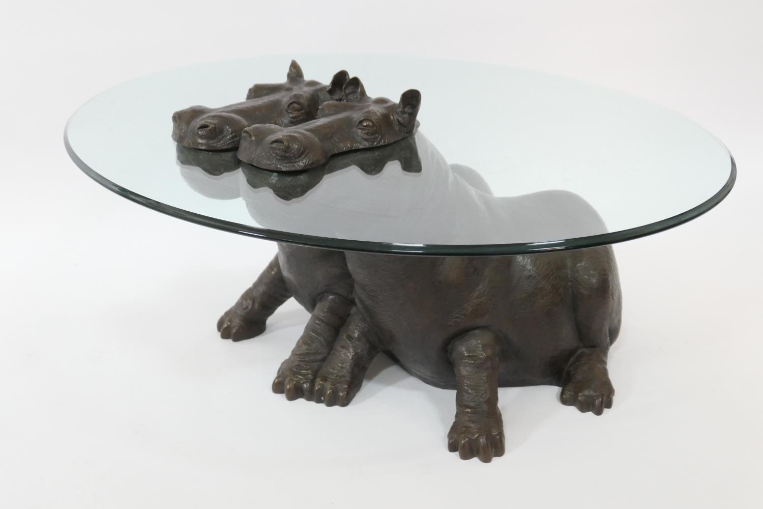 Mark Stoddart (b. 1960), limited edition bronze and plate glass coffee table , Hippo 'Friends',