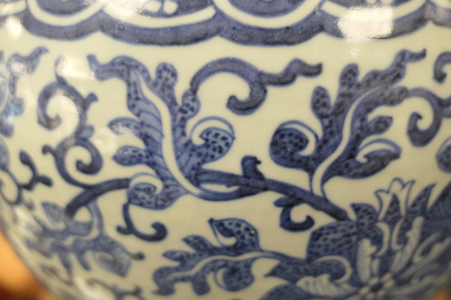 Chinese large blue and white jar, in Ming style, 19th Century, decorated with stylised flowers and - Image 5 of 12