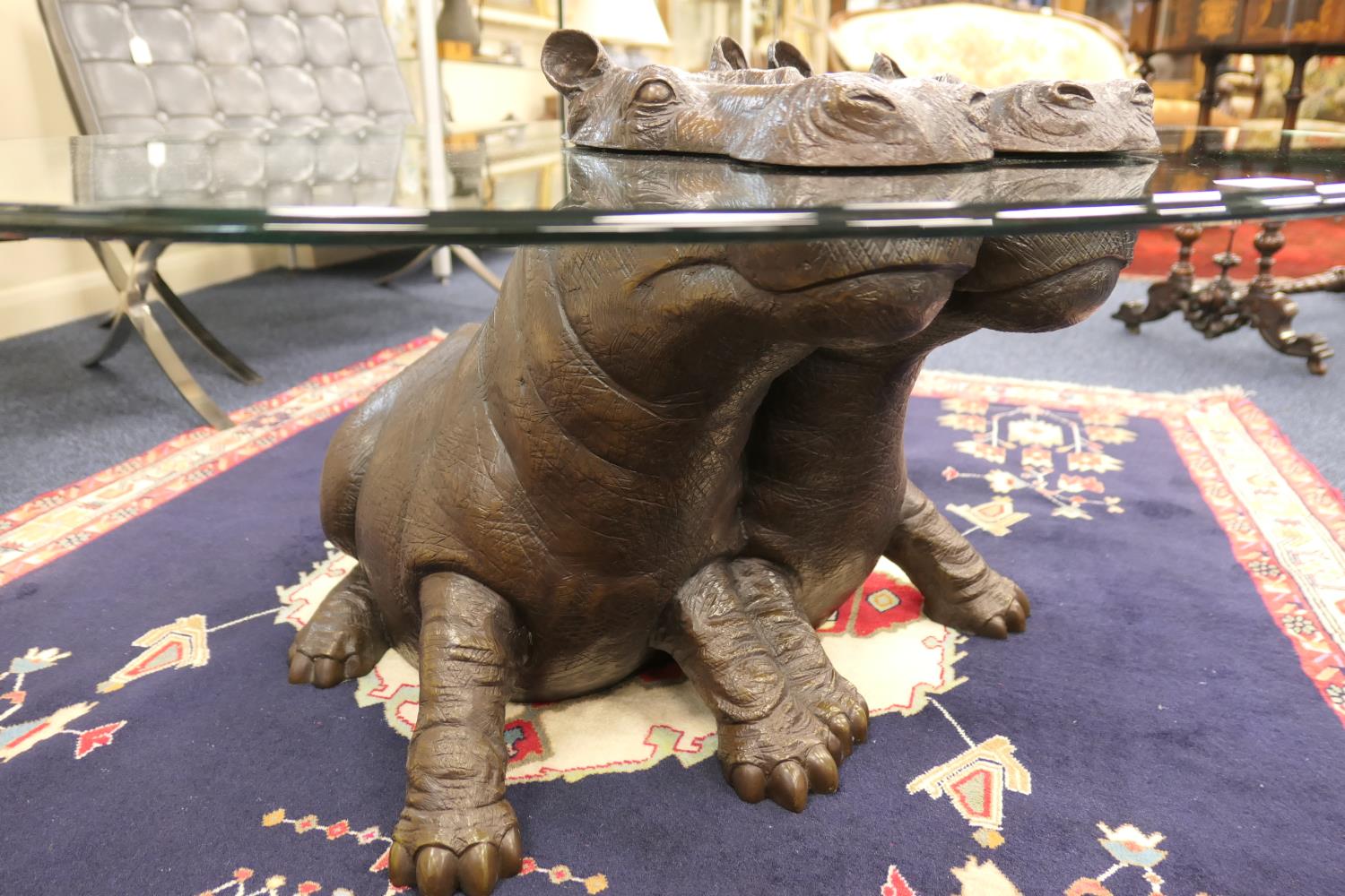Mark Stoddart (b. 1960), limited edition bronze and plate glass coffee table , Hippo 'Friends', - Image 7 of 7