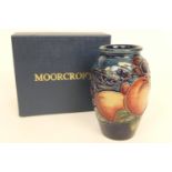 Moorcroft 'Finches' small ovoid vase, blue ground, height 10.5cm