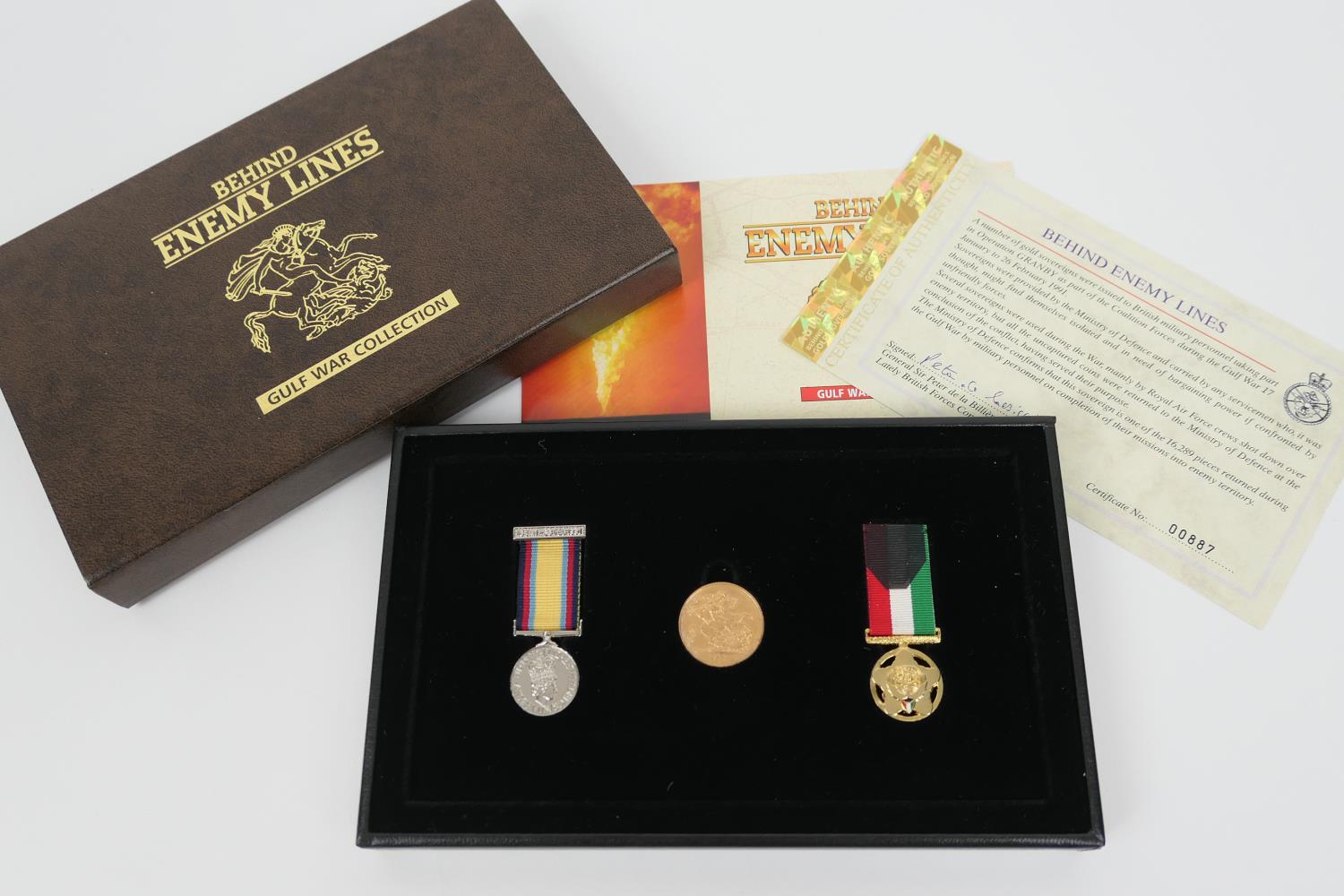 Royal Mint 'Behind Enemy Lines' Gulf War collection featuring Elizabeth II gold sovereign, 1980 (