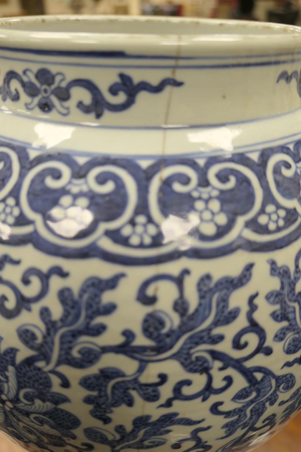 Chinese large blue and white jar, in Ming style, 19th Century, decorated with stylised flowers and - Image 3 of 12