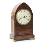 Isaac Fisher, London, Regency mahogany table clock, circa 1810, lancet shaped case with fine ebony