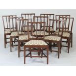 Set of ten mahogany stick back dining chairs, early 19th Century, having three reeded stick backs