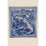 Chinese blue and white porcelain plaque, decorated with figures mining, 26.5cm x 24cm (NB: Condition