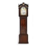 Lanson, Keighley, mahogany eight day musical chiming longcase clock, the hood with verre eglomise