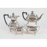 George VI silver four piece tea service, by Walker & Hall, Sheffield 1946, comprising plain baluster