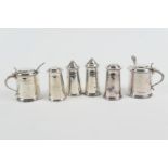 George V silver six piece condiment set, by Edward Viners, Sheffield 1934, comprising two lidded