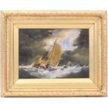 English School (19th Century), Fishing smacks in stormy seas, oil on canvas, 24cm x 34cm (NB: