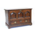 George III Welsh oak coffer bach, circa 1780, two plank top and traditional wooden brace hinges,