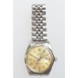 Rolex Datejust gent's stainless steel wristwatch, circa 1969, gold coloured dial with centre sweep