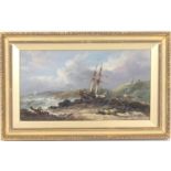 Manner of Sarah Louise Kilpack (1839-1909), Shipwreck off the coast, oil on board, 19cm x 33cm (