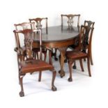Chippendale Revival mahogany dining room suite, circa 1910, comprising wind out dining table