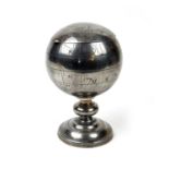 Kut Hing Swatow pewter globe form tea caddy, with liner and inner cover, height 16cm (NB: