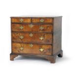 George I walnut chest of drawers, circa 1720, the top with broad crossbanding, with quarter