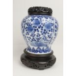 Chinese blue and white jar, 19th Century, baluster form decorated with foliate panels with ruyi