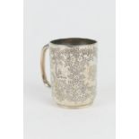 Victorian silver half pint tankard, London 1892, cylinder form engraved with butterflies amidst