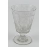 Finely engraved glass rummer, early 19th Century, the bucket bowl engraved with initials 'JM'