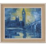 MANNER OF Lawrence James Isherwood, The Houses of Parliament, night time, oil on board,