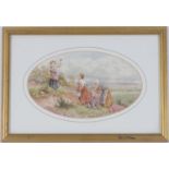 Myles Birket Foster (1825-99), Scrumping for apples, watercolour, signed with a monogram, oval, 13cm