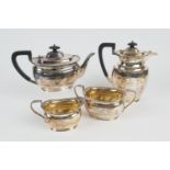 George VI silver four piece tea service, Sheffield 1942, comprising plain slight baluster teapot