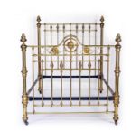 Victorian brass double bed, with original pine framed spring base and irons, width 142cm, length