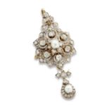 Late Victorian diamond and pearl pendant brooch, circa 1880-1900, of Islamic inspired flowerhead