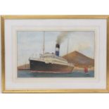 English School (early 20th Century), Passenger steamer before Vesuvius, 27cm x 45cm (NB: Condition